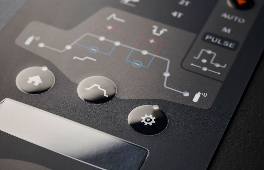 Membrane switch keypad for welding machines with high gloss details and display window