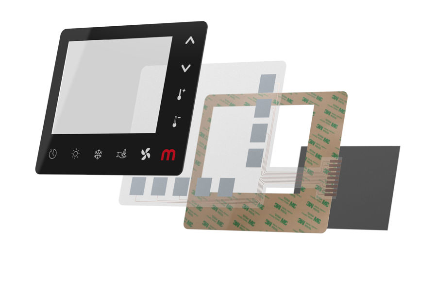 Glas-ähnliche Fronten mit kapazitiven Touch-Folie, als 3D-Stack-up-Rendering