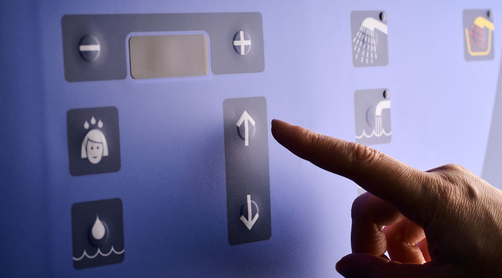 Vandtæt, rengøringsvenligt folietastatur til medicinske badekar