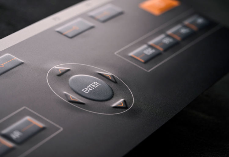 Foil keypad with embossed keys for laboratory equipment