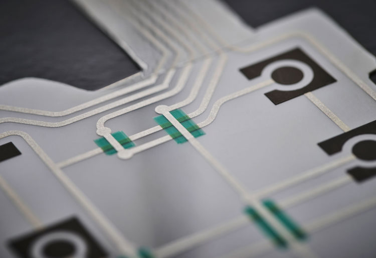 PET - printed silver traces on polyester foil - electrically conductive foil for industrial keypads