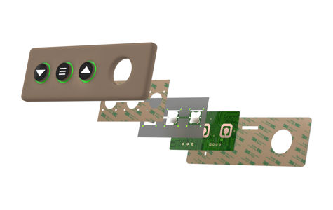 Silicone rubber keypad for industrial devices, 3D stack-up with different layers